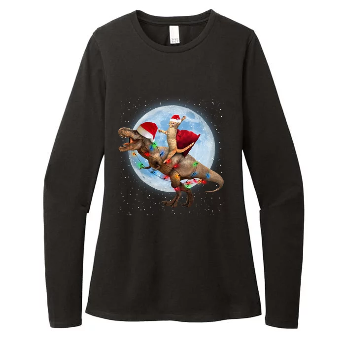 Cat Santa Hat Riding Dinosaur T Rex Moon Christmas Xmas Meaningful Gift Womens CVC Long Sleeve Shirt