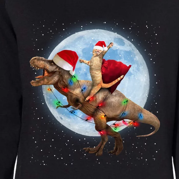 Cat Santa Hat Riding Dinosaur T Rex Moon Christmas Xmas Meaningful Gift Womens California Wash Sweatshirt