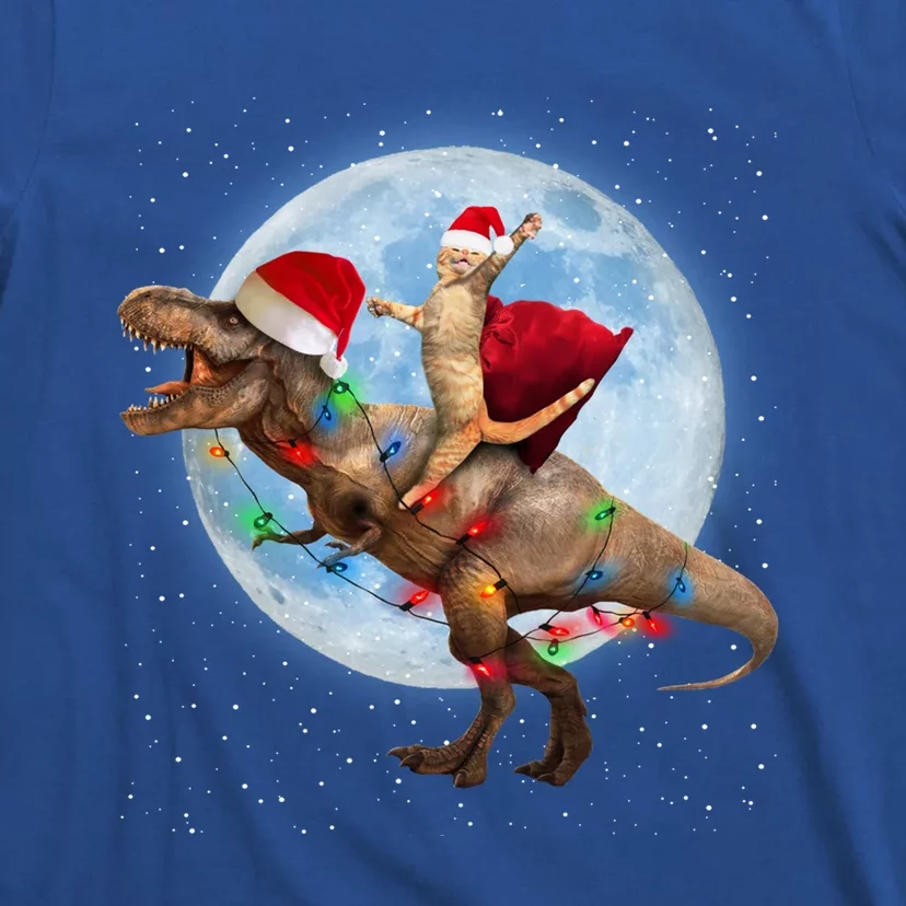 Cat Santa Hat Riding Dinosaur T Rex Moon Christmas Xmas Meaningful Gift T-Shirt