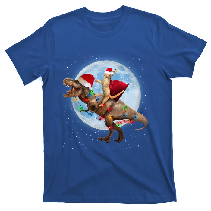 Cat Santa Hat Riding Dinosaur T Rex Moon Christmas Xmas Meaningful Gift T-Shirt