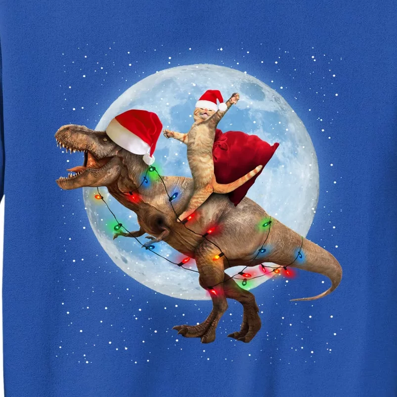 Cat Santa Hat Riding Dinosaur T Rex Moon Christmas Xmas Meaningful Gift Tall Sweatshirt