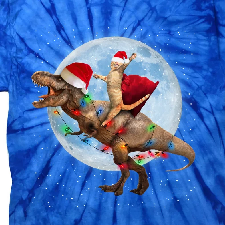 Cat Santa Hat Riding Dinosaur T Rex Moon Christmas Xmas Meaningful Gift Tie-Dye T-Shirt