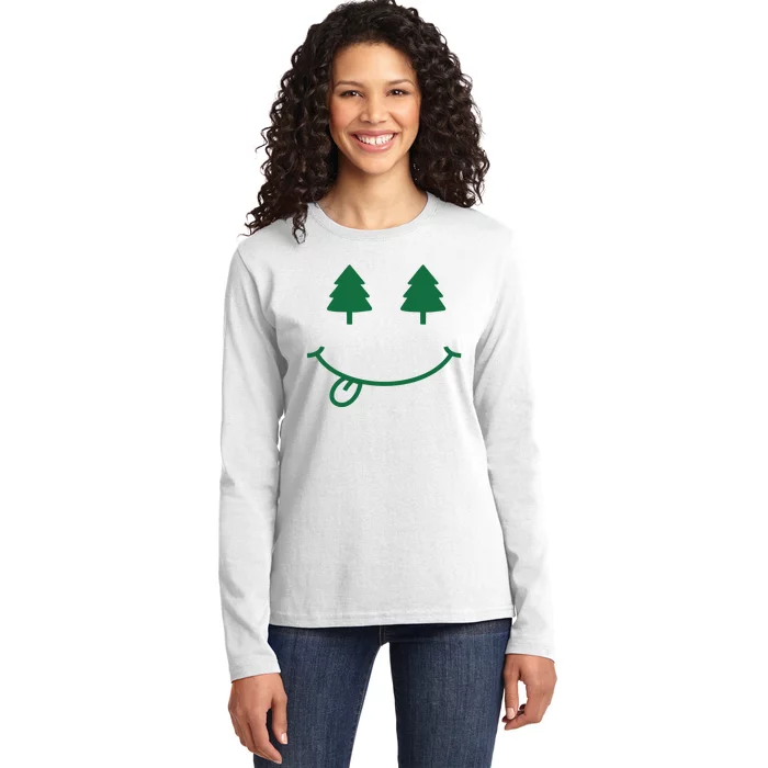 Christmas Smiley Holiday Ladies Long Sleeve Shirt