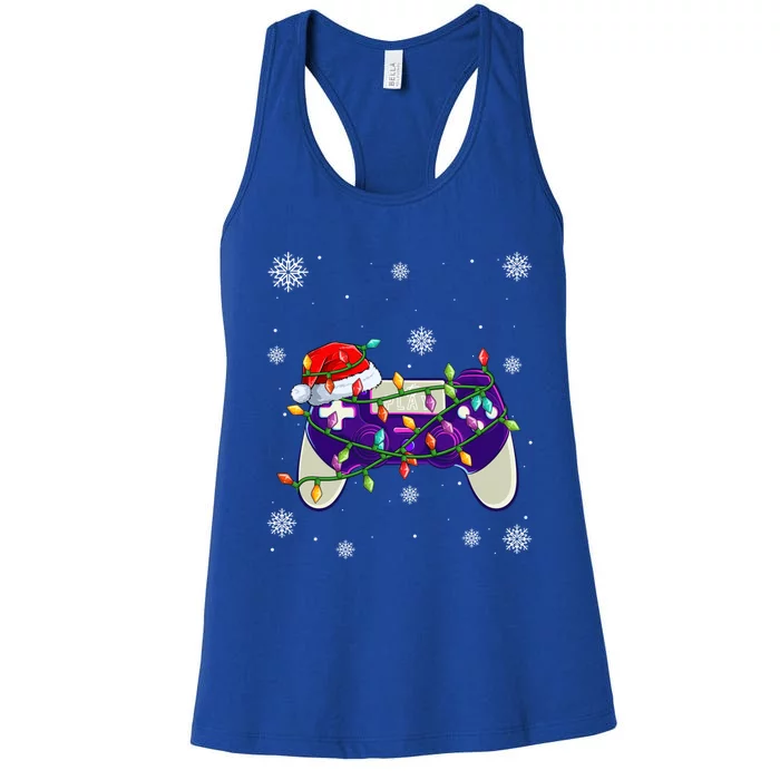 Christmas Santa Hat Video Gamer Controller Xmas Cute Gift Women's Racerback Tank