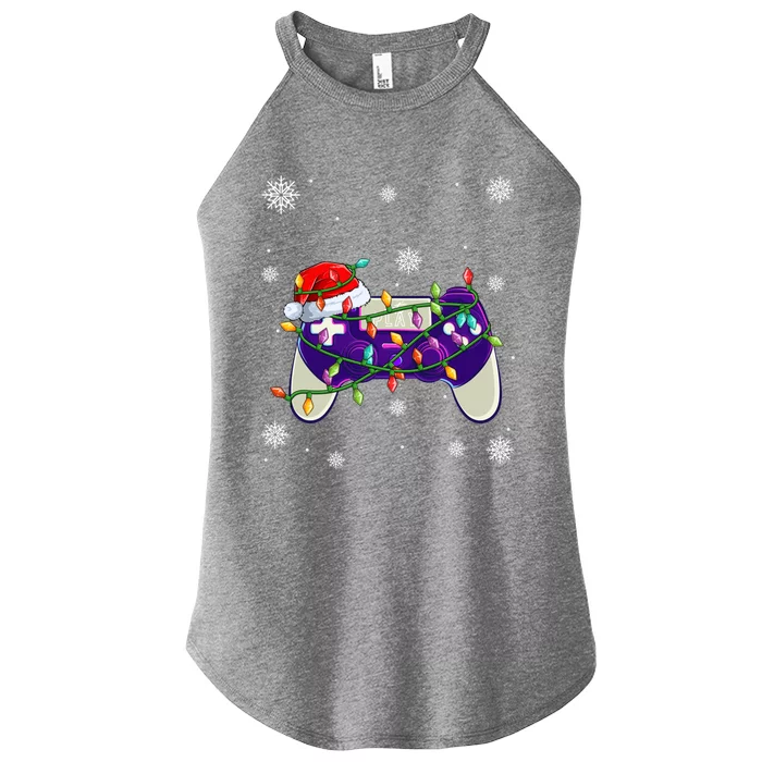 Christmas Santa Hat Video Gamer Controller Xmas Cute Gift Women’s Perfect Tri Rocker Tank