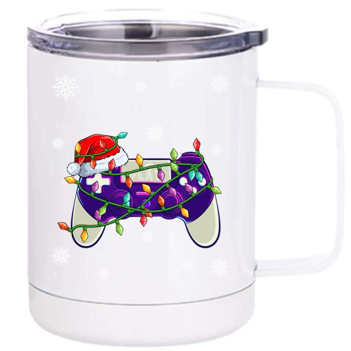 Christmas Santa Hat Video Gamer Controller Xmas Cute Gift Front & Back 12oz Stainless Steel Tumbler Cup