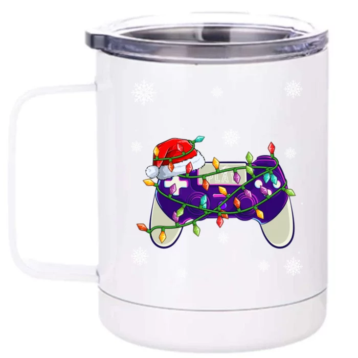 Christmas Santa Hat Video Gamer Controller Xmas Cute Gift Front & Back 12oz Stainless Steel Tumbler Cup