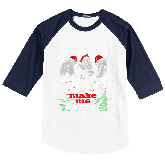 Christmas Santa Horse Make Me Merry Lover In Snow Pajamas Cool Gift Baseball Sleeve Shirt