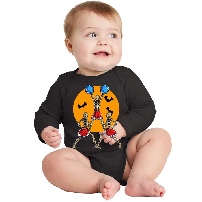 Cheerleading Skeleton Halloween Cheer Skeleton Cheerleader Baby Long Sleeve Bodysuit