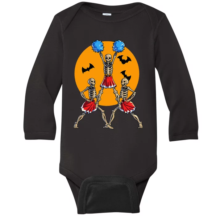 Cheerleading Skeleton Halloween Cheer Skeleton Cheerleader Baby Long Sleeve Bodysuit