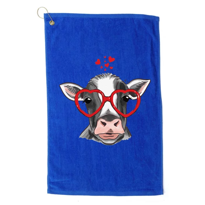 Cow Sunglasses Heart Funny Cute Cow Love Animal Heart Platinum Collection Golf Towel