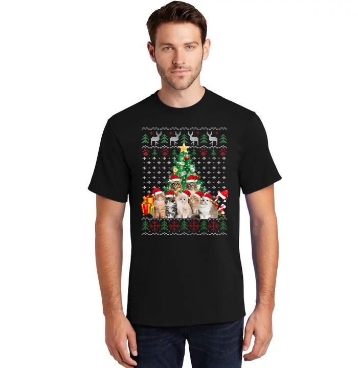 Cats Santa Hat Christmas Funny Xmas Tree Tall T-Shirt