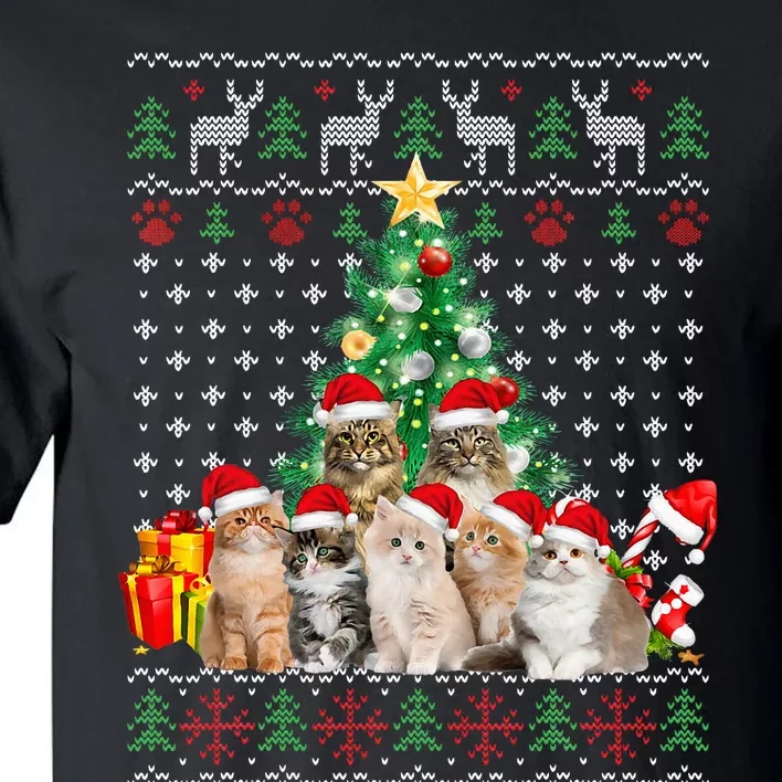 Cats Santa Hat Christmas Funny Xmas Tree Tall T-Shirt