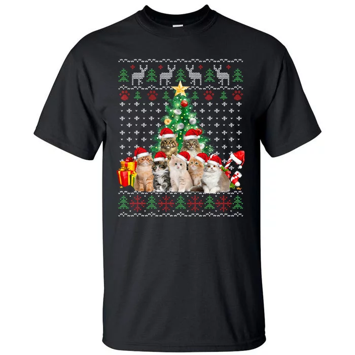 Cats Santa Hat Christmas Funny Xmas Tree Tall T-Shirt