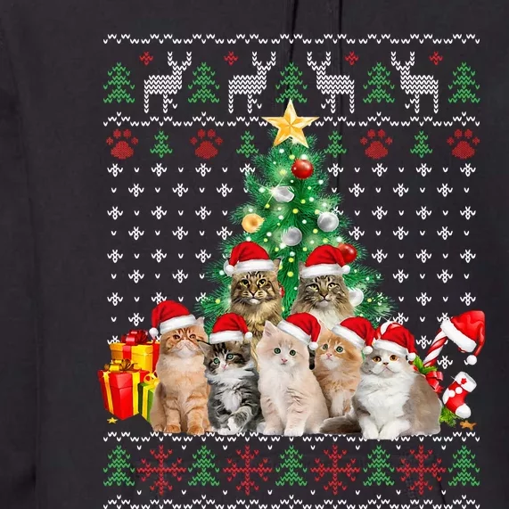 Cats Santa Hat Christmas Funny Xmas Tree Premium Hoodie