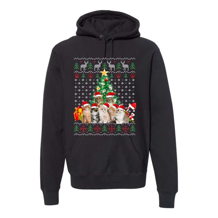 Cats Santa Hat Christmas Funny Xmas Tree Premium Hoodie