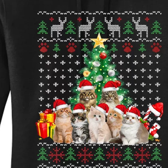 Cats Santa Hat Christmas Funny Xmas Tree Women's Pullover Hoodie