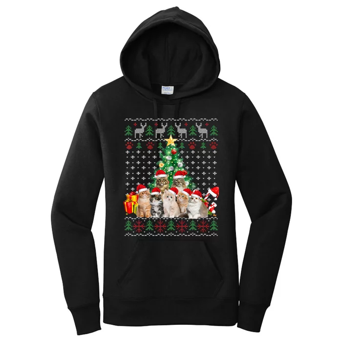 Cats Santa Hat Christmas Funny Xmas Tree Women's Pullover Hoodie