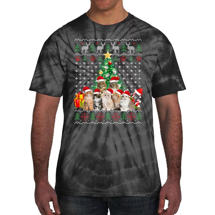 Cats Santa Hat Christmas Funny Xmas Tree Tie-Dye T-Shirt