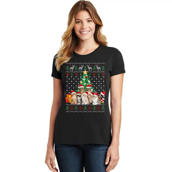 Cats Santa Hat Christmas Funny Xmas Tree Women's T-Shirt