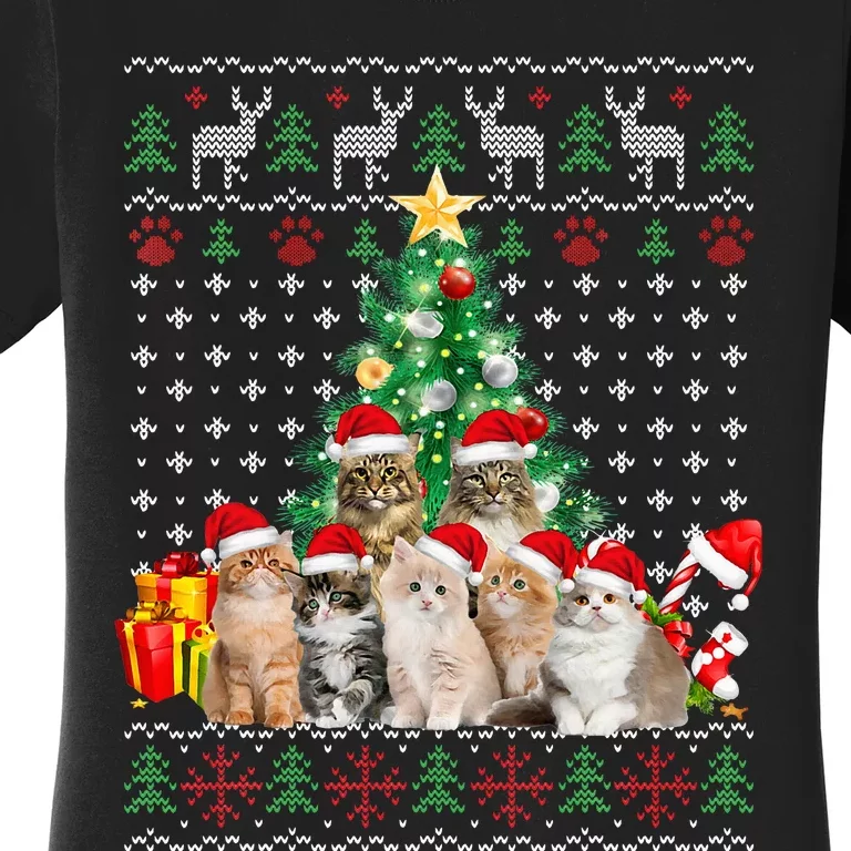 Cats Santa Hat Christmas Funny Xmas Tree Women's T-Shirt