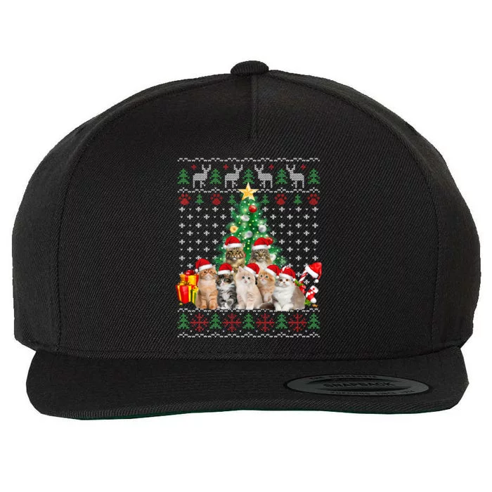 Cats Santa Hat Christmas Funny Xmas Tree Wool Snapback Cap