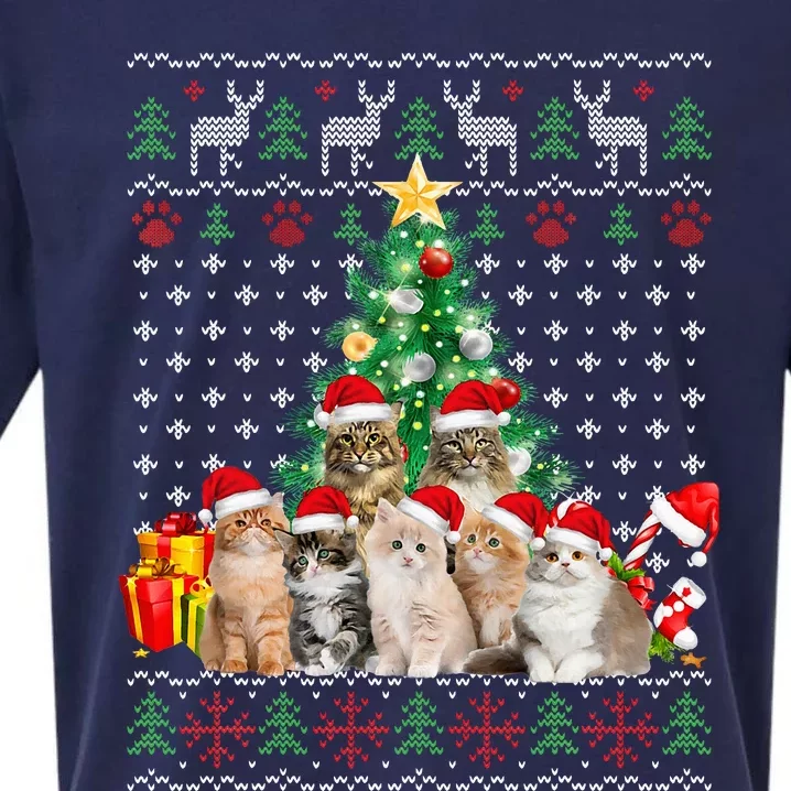 Cats Santa Hat Christmas Funny Xmas Tree Sueded Cloud Jersey T-Shirt