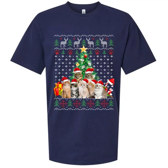 Cats Santa Hat Christmas Funny Xmas Tree Sueded Cloud Jersey T-Shirt