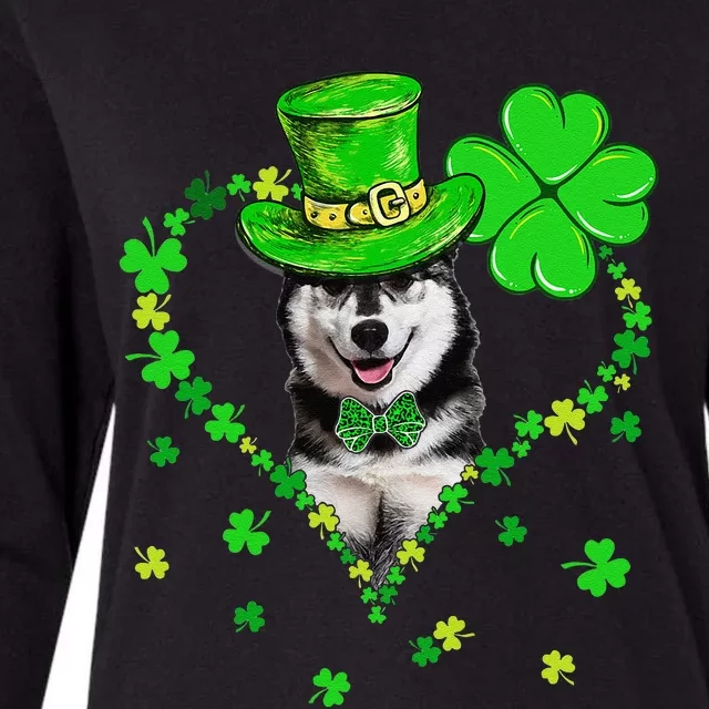 Cute Siberian Husky Saint Patrick's Day Dogs Dad Mom Womens Cotton Relaxed Long Sleeve T-Shirt