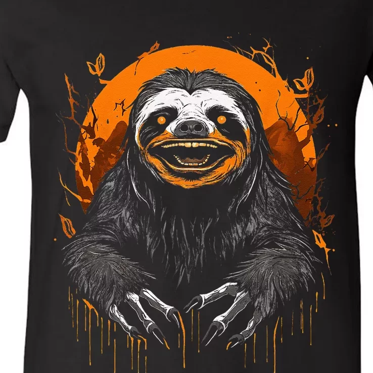 Cute Sloth Halloween Funny Halloween Sloth Gifts Graphic Tee V-Neck T-Shirt