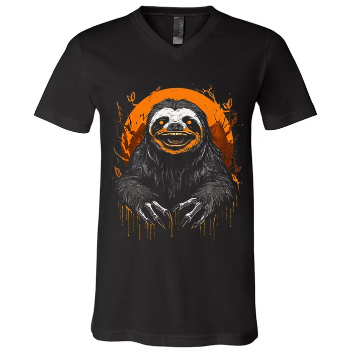 Cute Sloth Halloween Funny Halloween Sloth Gifts Graphic Tee V-Neck T-Shirt