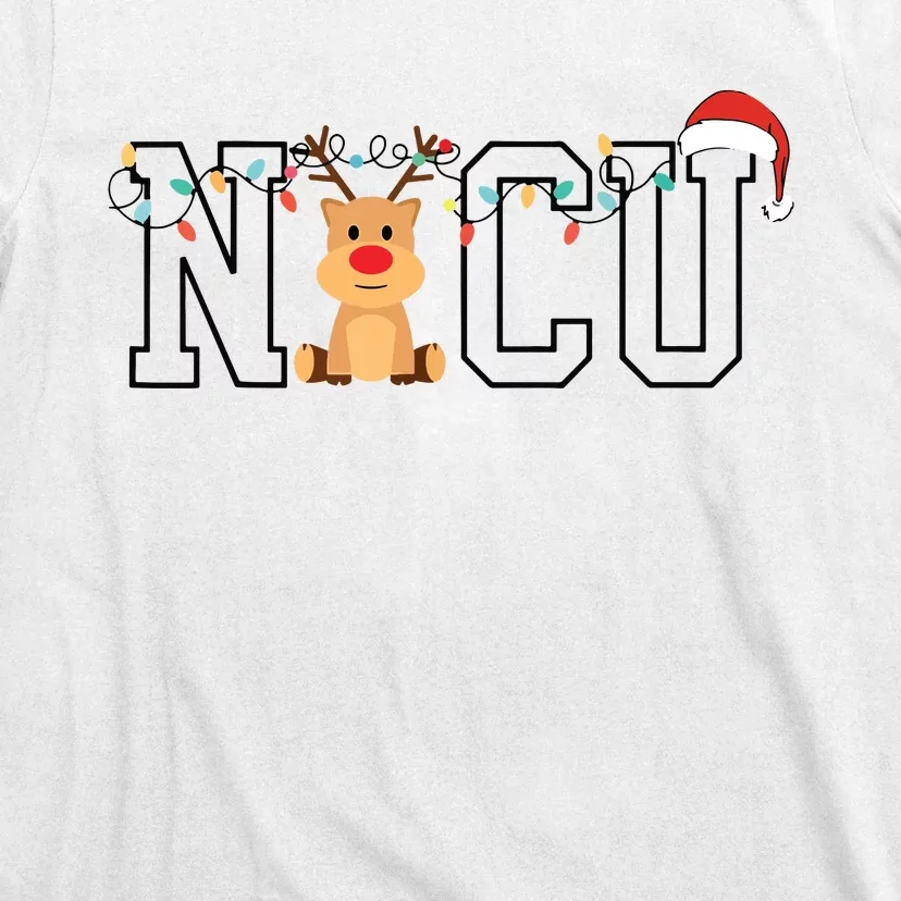 Cute Santa Hat Reindeer Christmas Light Xmas Nicu Nurse T-Shirt