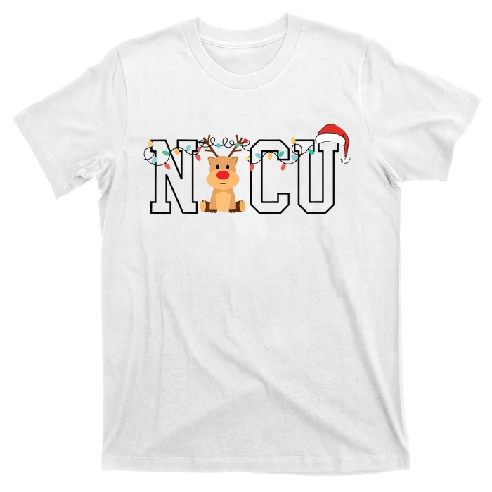 Cute Santa Hat Reindeer Christmas Light Xmas Nicu Nurse T-Shirt