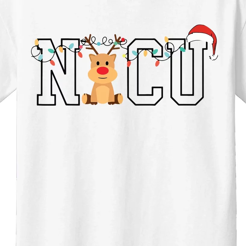 Cute Santa Hat Reindeer Christmas Light Xmas Nicu Nurse Kids T-Shirt