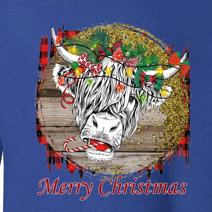 Cute Santa Highland Hairy Cow Merry Christmas Red Plaid Gift Toddler Sweatshirt