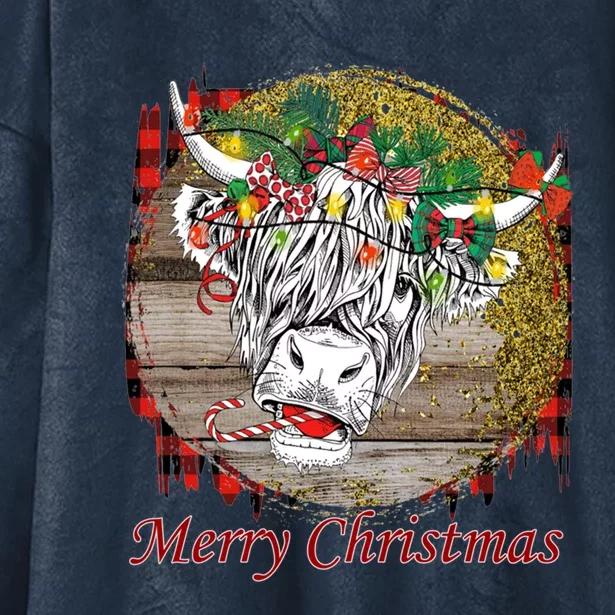 Cute Santa Highland Hairy Cow Merry Christmas Red Plaid Gift Hooded Wearable Blanket