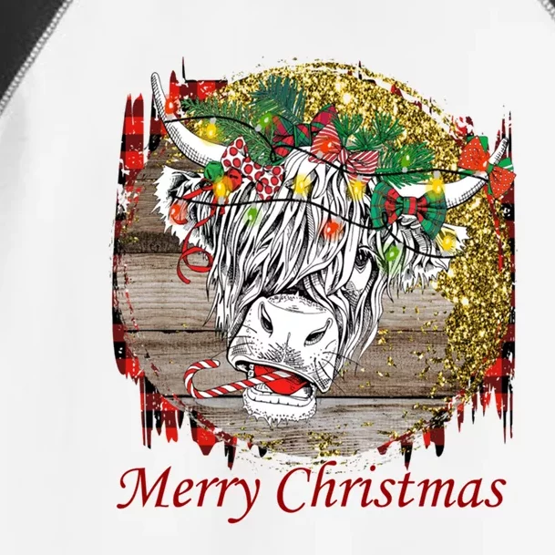 Cute Santa Highland Hairy Cow Merry Christmas Red Plaid Gift Toddler Fine Jersey T-Shirt