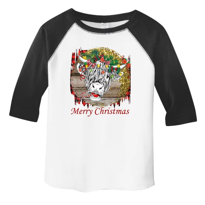 Cute Santa Highland Hairy Cow Merry Christmas Red Plaid Gift Toddler Fine Jersey T-Shirt