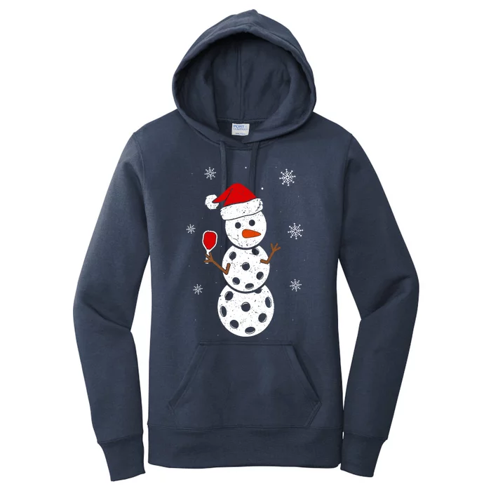 Cute Santa Hat Snowman Gifts For Xmas Funny Pickleball Christmas Women's Pullover Hoodie