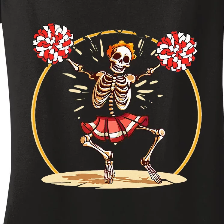 Cheerleading Skeleton Halloween Cheer Skeleton Women's V-Neck T-Shirt