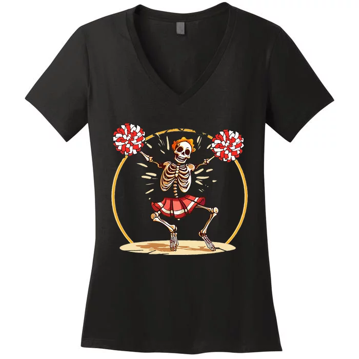 Cheerleading Skeleton Halloween Cheer Skeleton Women's V-Neck T-Shirt