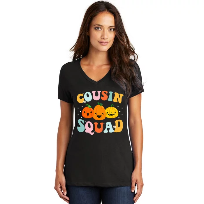 Cousin Squad Halloween Cousin Crew Funny Halloween Pumpkins Women's V-Neck T-Shirt