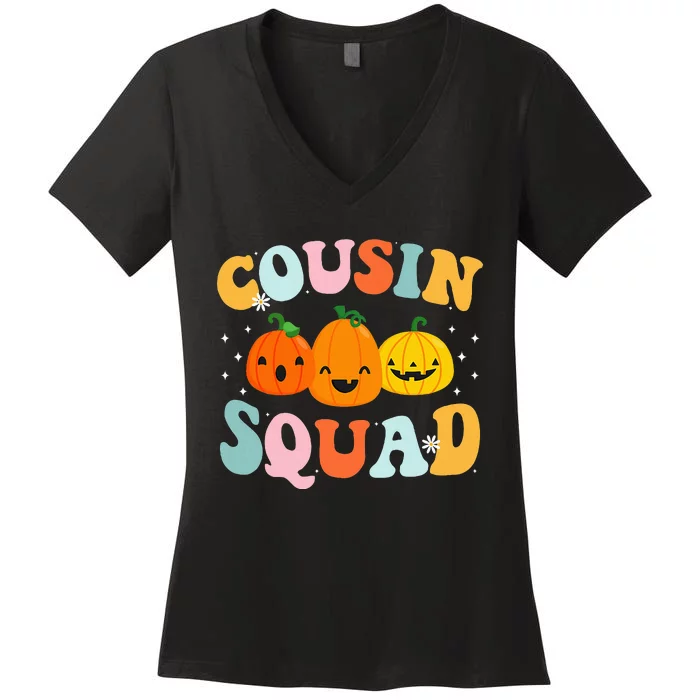 Cousin Squad Halloween Cousin Crew Funny Halloween Pumpkins Women's V-Neck T-Shirt