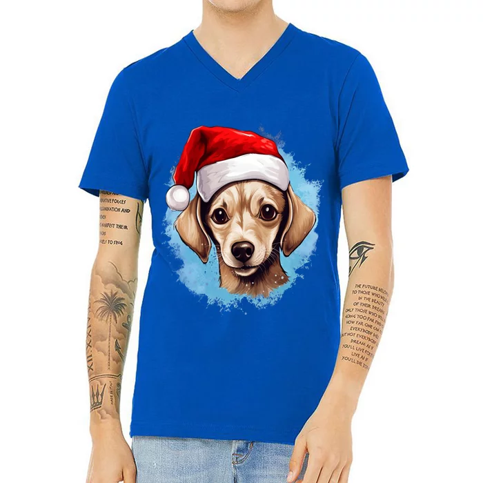 Chihuahua Santa Hat Christmas Dog Lovers Gift Mom Dad Xmas Funny Gift V-Neck T-Shirt