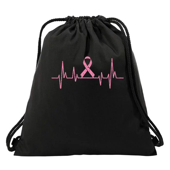 Cancer Survivor Heartbeat Gift Breast Cancer Awareness Drawstring Bag