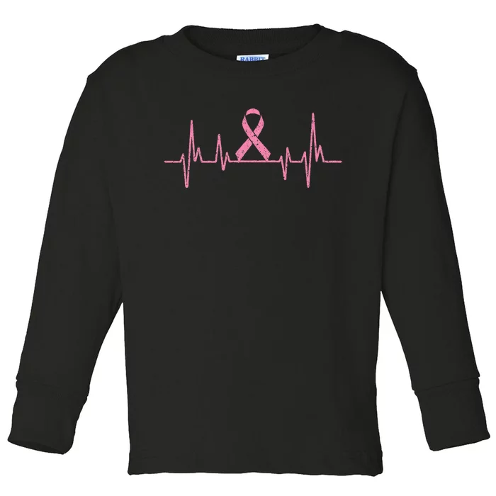 Cancer Survivor Heartbeat Gift Breast Cancer Awareness Toddler Long Sleeve Shirt