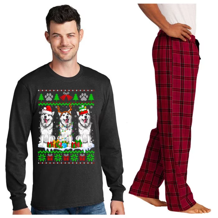 Christmas Siberian Husky Dog Puppy Lover Ugly Xmas Sweater Funny Gift Long Sleeve Pajama Set