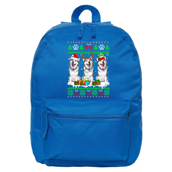 Christmas Siberian Husky Dog Puppy Lover Ugly Xmas Sweater Funny Gift 16 in Basic Backpack