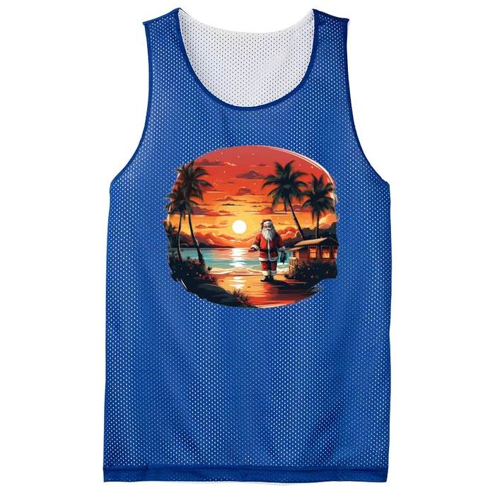 Cool Sunset Holiday Under Palm Trees With Santa And Xmas Funny Gift Mesh Reversible Basketball Jersey Tank