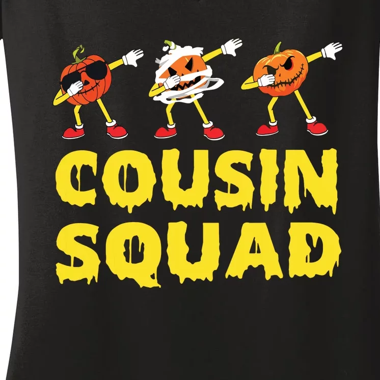 Cousin Squad Halloween Cousin Crew Funny Halloween Pumpkins Women's V-Neck T-Shirt